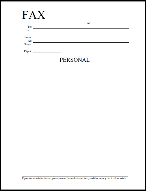 personal fax cover