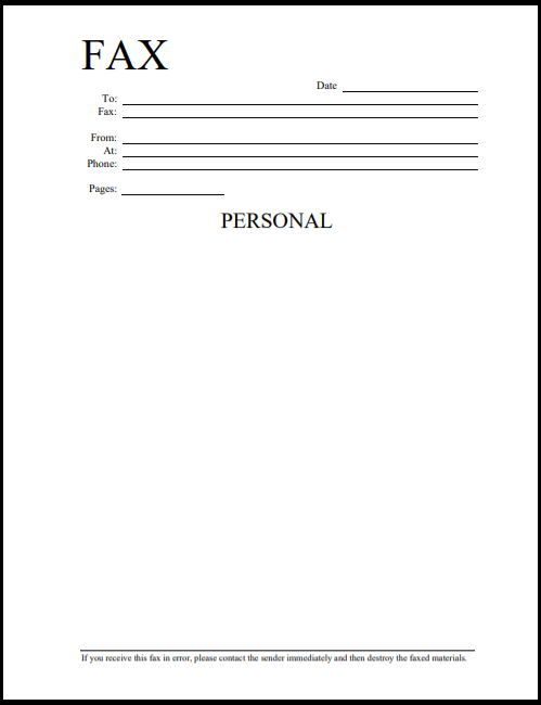 personal fax cover sheet template